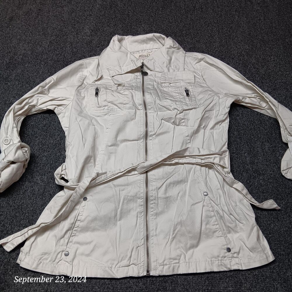 Ashley 26 International Shacket Women Small White Belted Roll‎ Tab Sleeve